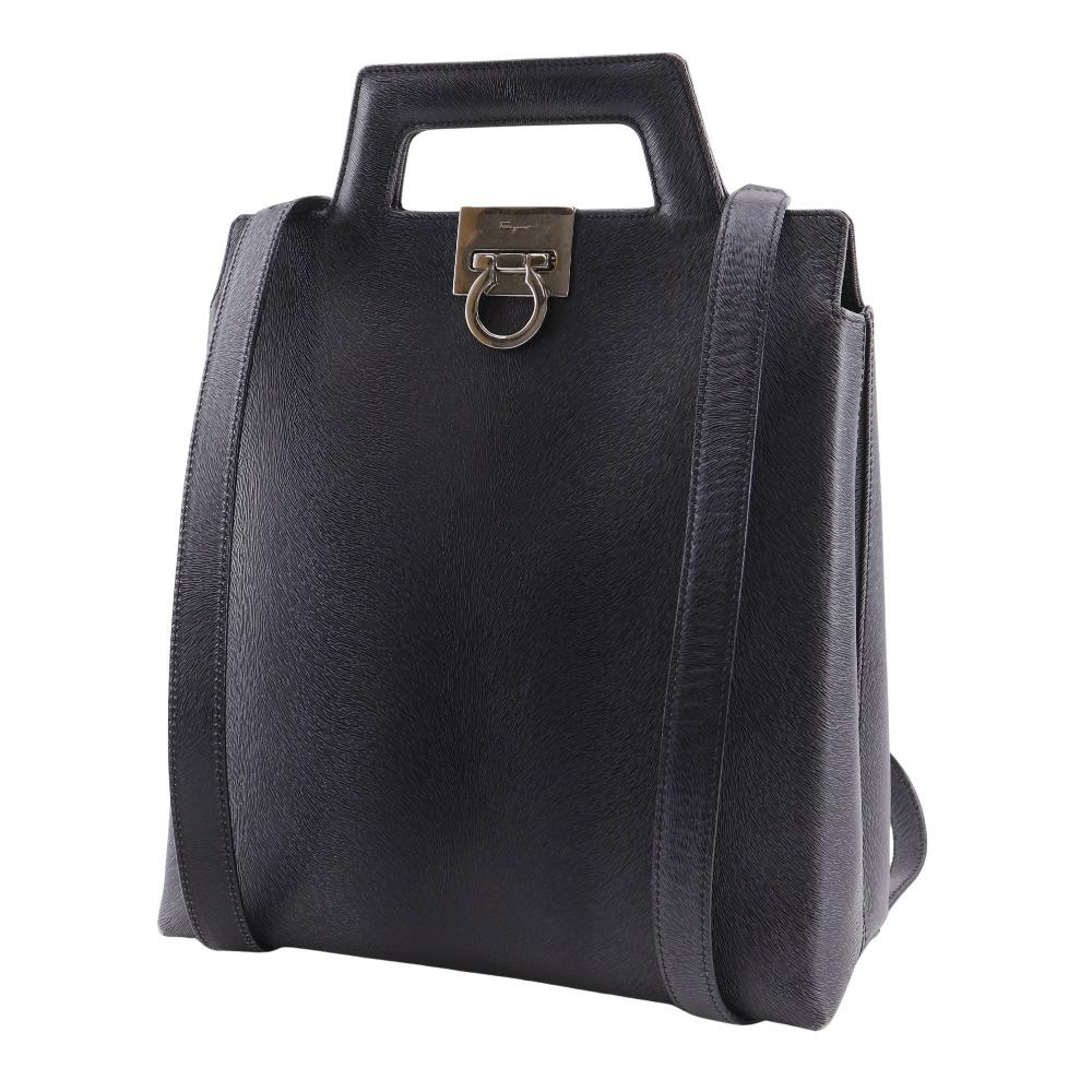 Salvatore Ferragamo Gancini Handbag DX-21 8674 3WAY gray Embossed Leather Women Used