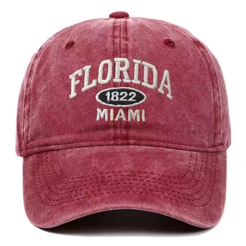 Vintage Washed Cowboy Baseball Cap For Men Women Florida Embroidery Sun Cap Casual Snapback Hip Hop Hat Curved Brim Soft Top Hat