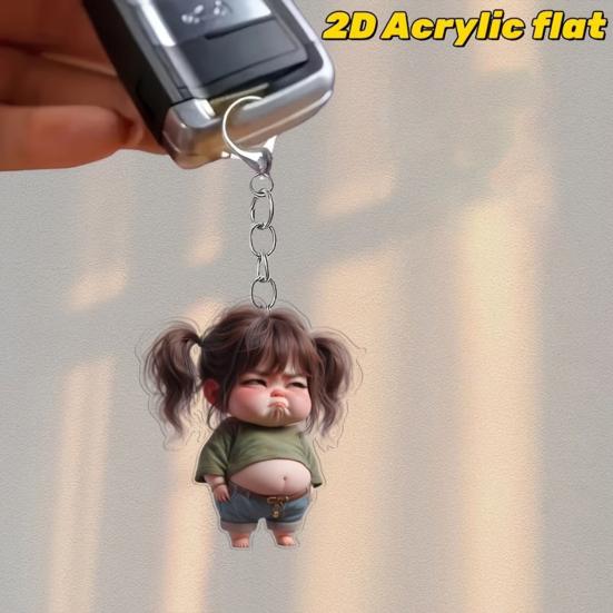 Keychain Acrylic 2D Flat Craft Angry Girl Style Keychain Pendant Scratch-Resistant Bag Hanging Ornament Backpack Accessory