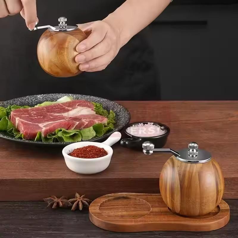 Wood Salt Pepper Mill Hand Operated Mini Ceramic Core Grinder Pepper And Salt Shakers Multipurpose Grinder BBQ Kitchen Tools