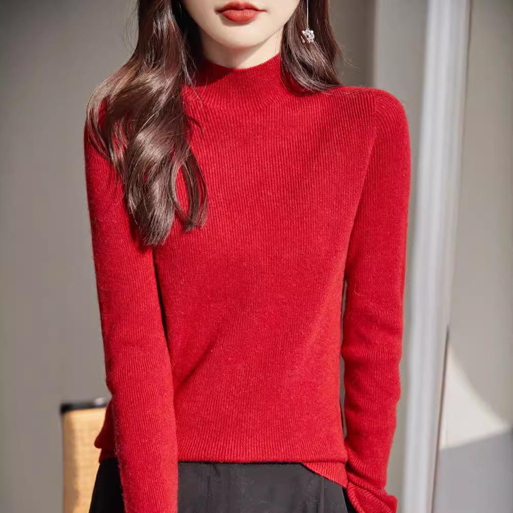 Bottom Shirt Women's Autumn and Winter Half-high Neck Sweater Slim Knitted Long-sleeved Tops