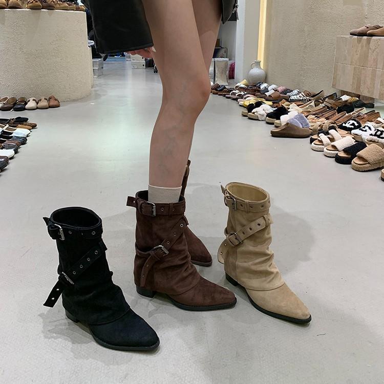 American Spice Girls Belt Buckle Pants Boots Short Boots Women's Boots 2025 Early Autumn New Niche Design Short Boots Western Boots