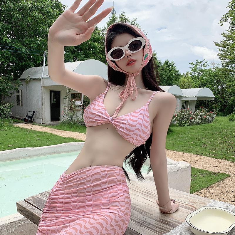 Women's French High-End Three-Piece Swimsuit: Sexy Split Style Bikini with Long Skirt