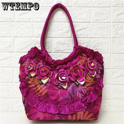 Large Capacity Single Shoulder Bags Women's Handmade Flower Handbags Ethnic Style Hanfu Bags Silk Cloth Bags