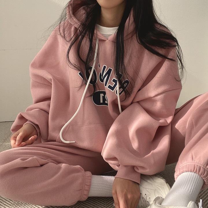 Women's Loose Fit Tracksuit Long Sleeve Hoodie Elastic Waist Jogger Pants Two Piece Outfit Set