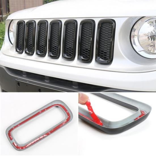 7pcs Front Grille Grill ert Ring Frame Cover For Jeep Renegade 2016-18 Black