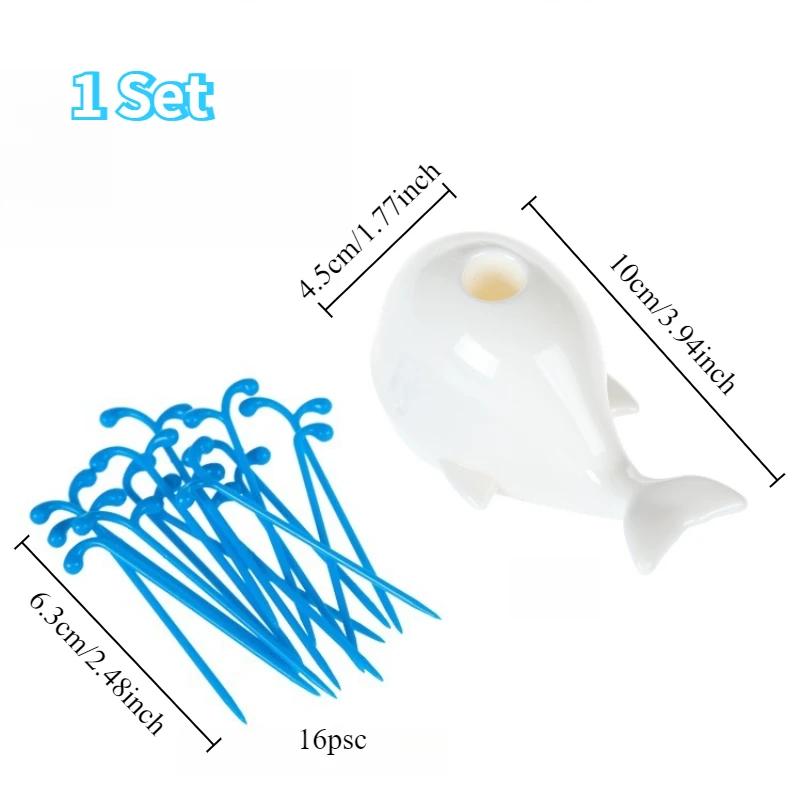 

16pcs/set Cute Beluga Whale Fountain Fruit Fork Set Water Jet Shape Fruit Fork Lunch Bento Box Food Fruit Forks