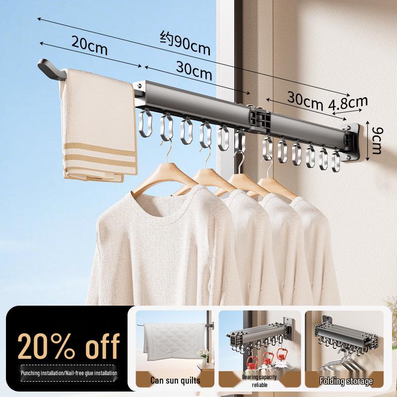 Wall-Mounted Retractable Folding Clothes Drying Rack for Indoor/Balcony Use