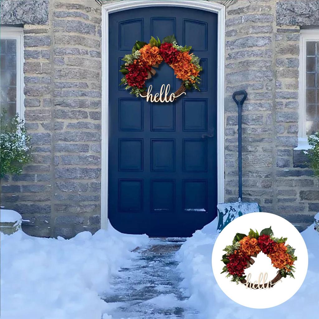 Fall Wreath for Front Door Hydrangea Wreath Autumn Wreath Hello Werath for Outdoor Window Christmas Wreaths for Wall