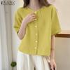 ZANZEA Women Casual Round Neck Loose Summer Half Sleeve Blouse