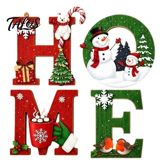 Holiday Atmosphere Home Accents 4Pcs/Set Rustic HOME Sign, Christmas Wooden Wall Decor 2D Flat Decorative Seasonal Signs for Door Snowflake