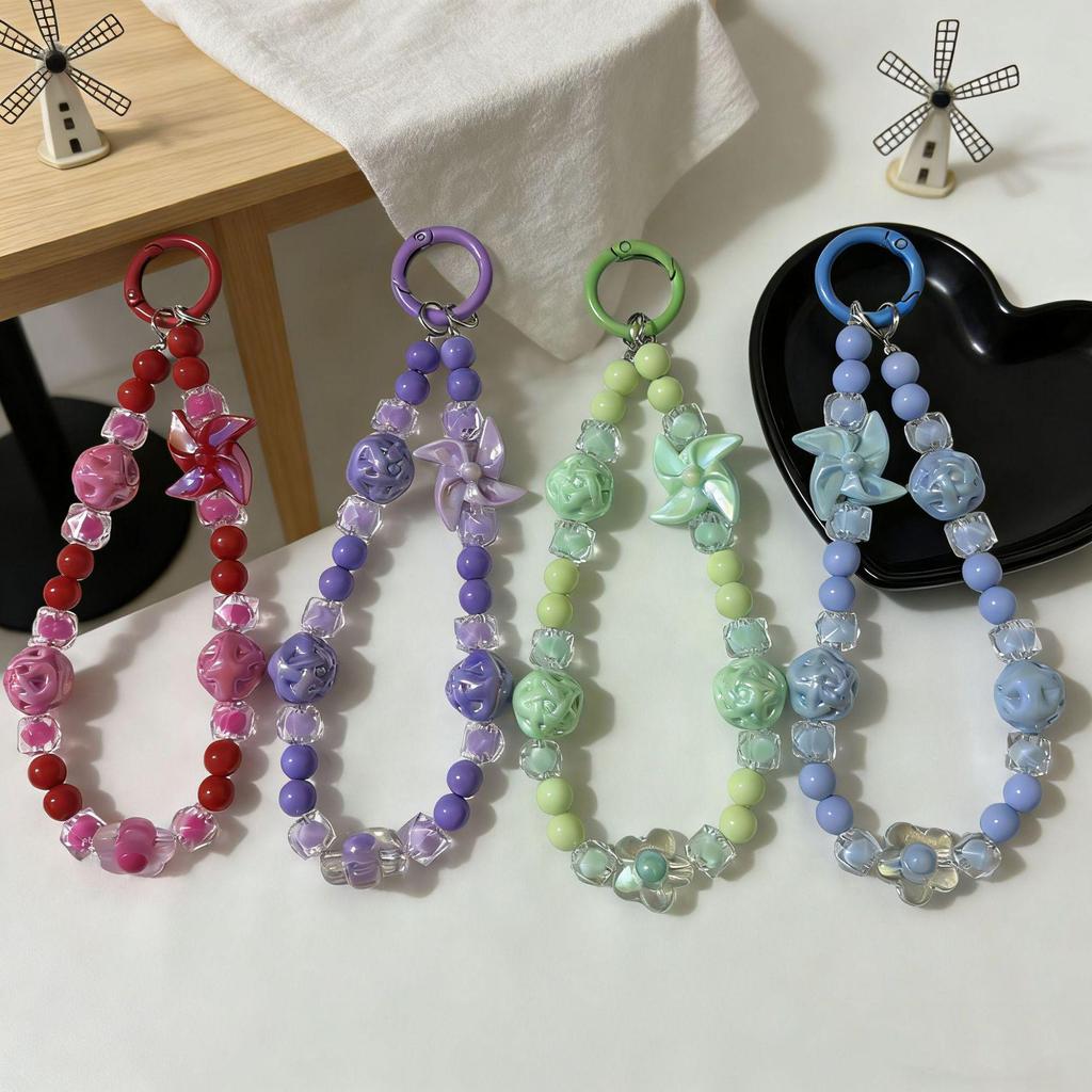 Japanese-Korean Candy Color Windmill Beaded Butterfly Phone & Key Chain