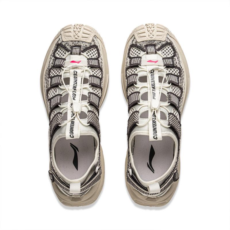 New LiNing CF Tracing Non slip Wear resistant Shock Absorption Low Top Trekking Shoes Unisex Ecru AHLV001-2