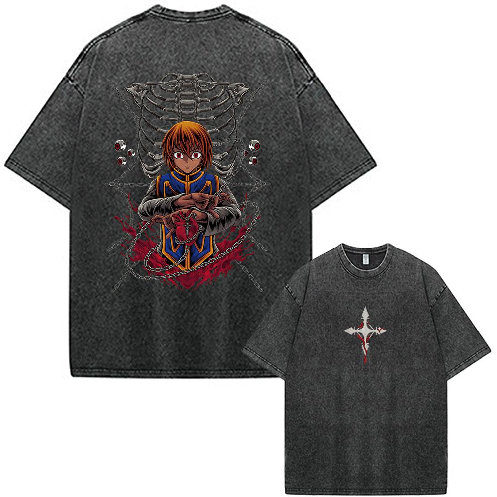 2026 Hot Sale Anime Hunter X Hunter Killua Zoldyck Meruem Manga Vintage Washed T-shirt Men Women Fashion Casual Cotton Short Sleeve T-shirts Top