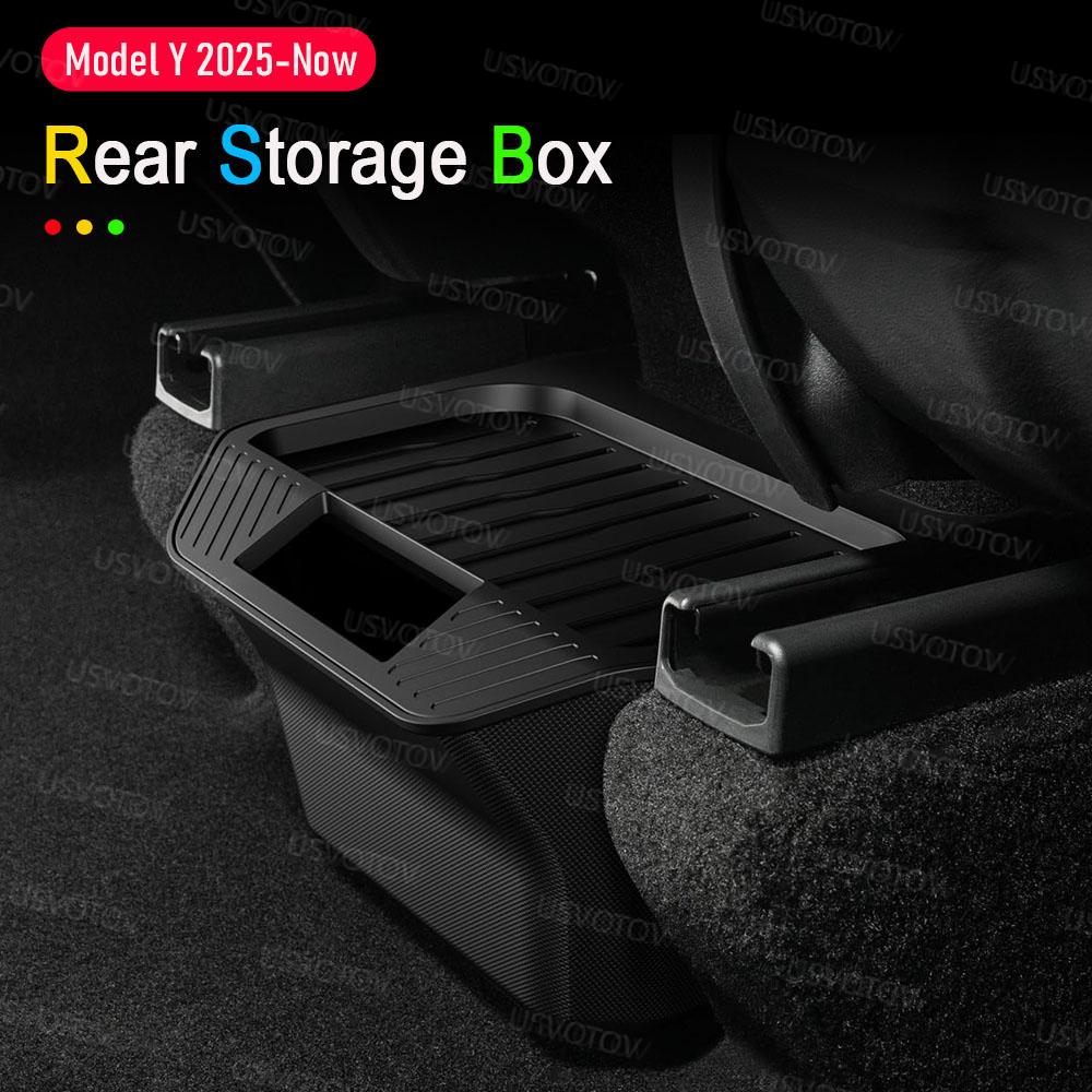 USVOTOV Center Console Organizer for Tesla Model Y Juniper Premium Accessories 2026 2025 Rear Seat Storage Box Trash Can Garbage