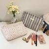 Cute Floral Black White Stripes Cosmetic Bag Large Capacity Travel Portable Girl Makeup Storage Bag Toiletry Bag Clutch Bag Gift