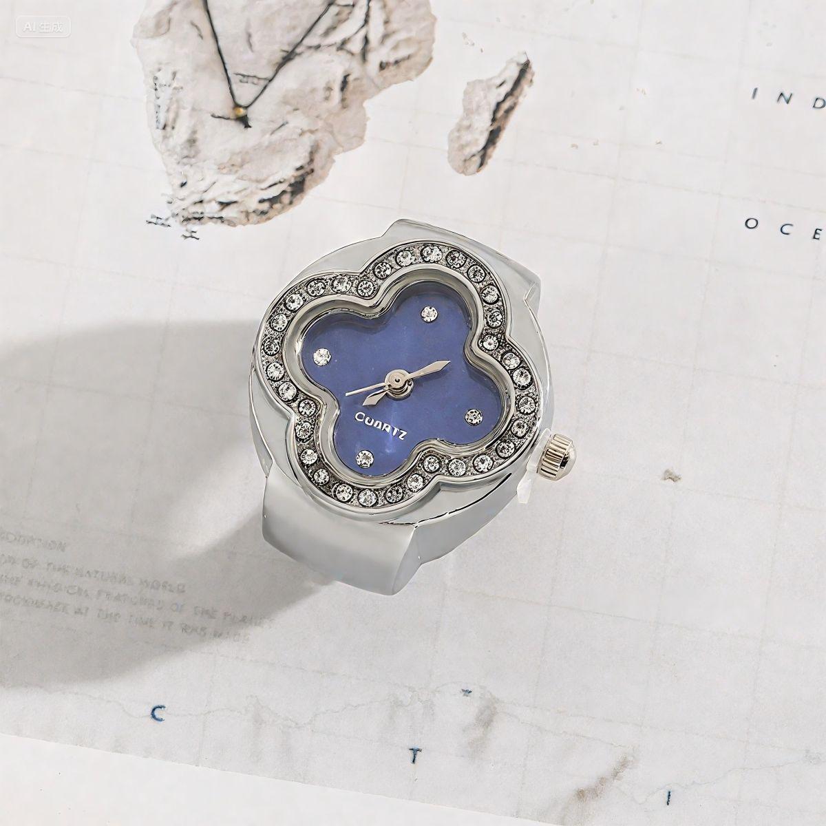 

Кільце-годинник на палець з еластичним браслетом, кварцовий аналоговий годинник, креативний для чоловіків та жінок синій