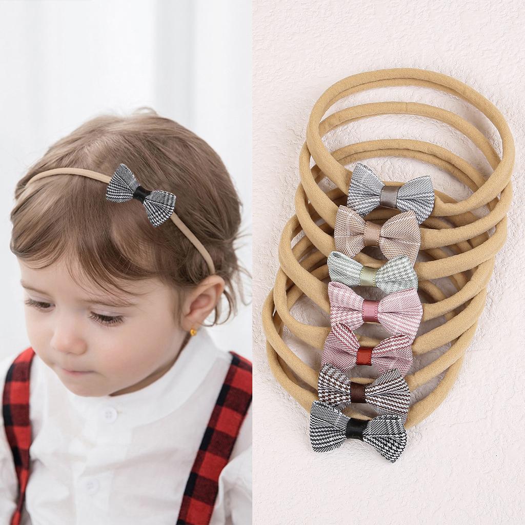 7 st Mini Tyg Hårrosetter Nylon Pannband Mjuka Elastiska Hårband Baby Flickor Pannband Baby Småbarn Barn Håraccessoarer