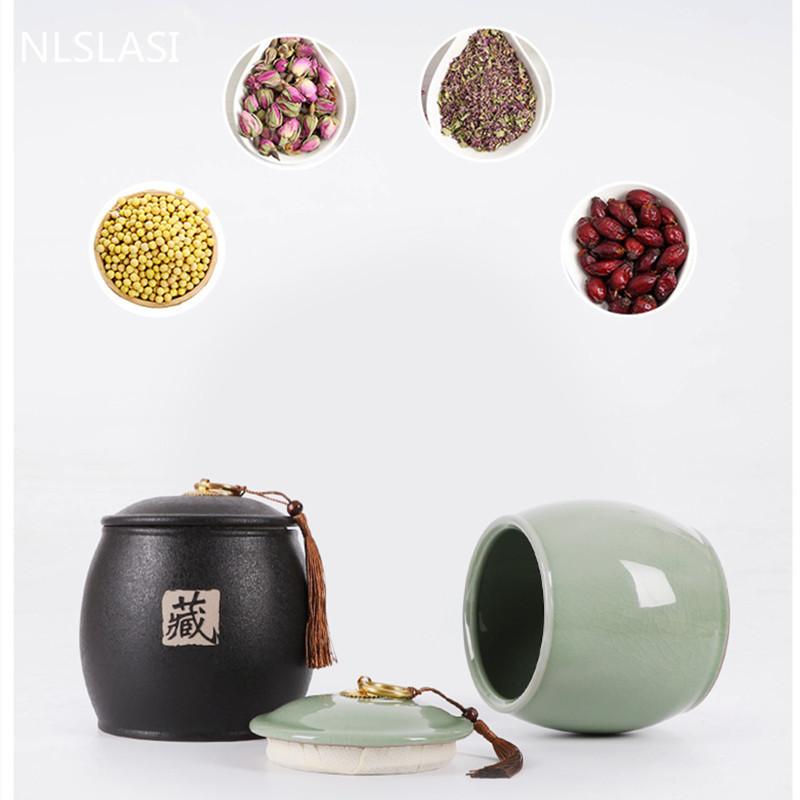 Frascos a prueba de humedad para el hogar, mesa de té, carrito de té de cerámica, contenedor de almacenamiento de granos de especias de cocina, accesorios para la ceremonia del té hechos a mano