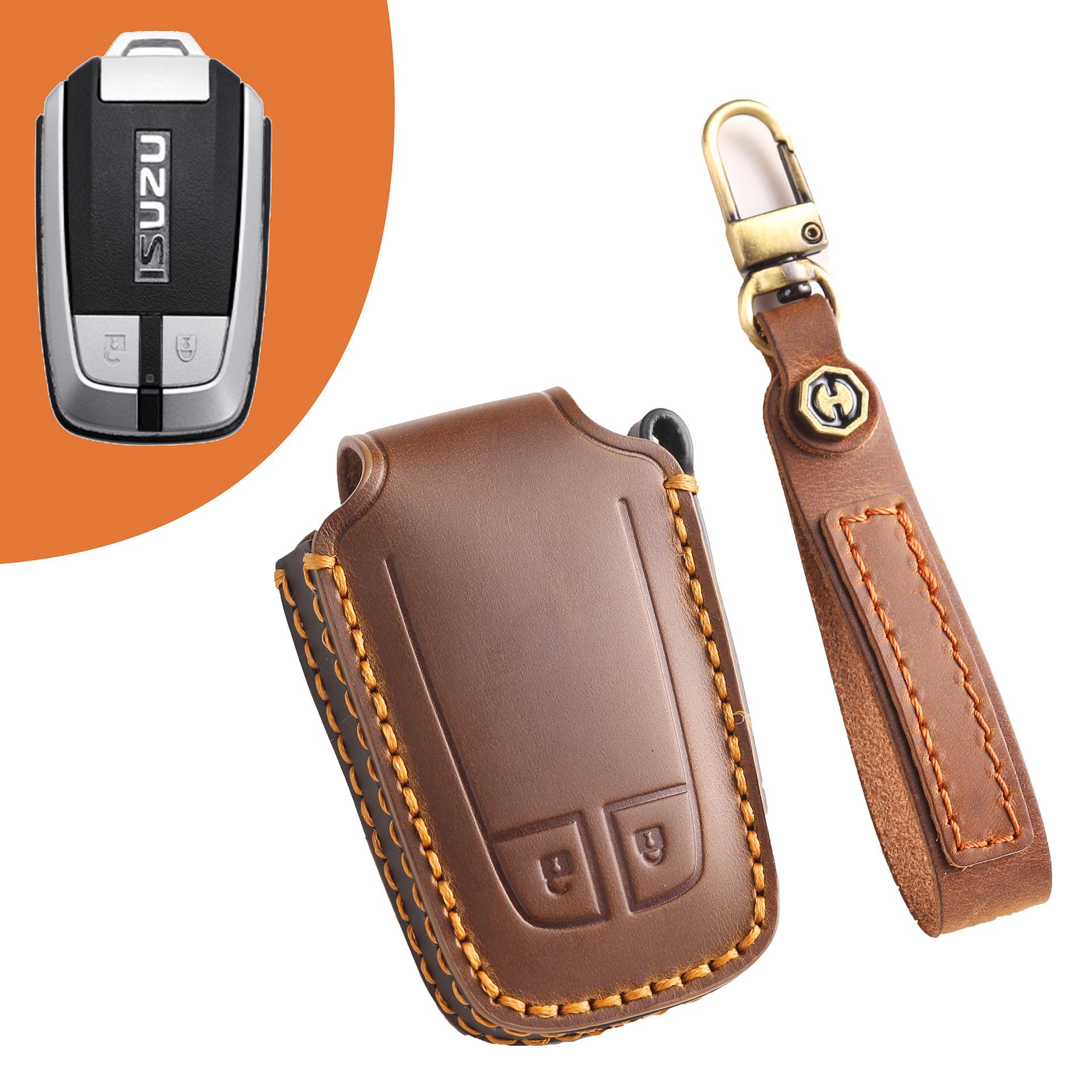 

Suitable for Isuzu 15 18 20 mux ranger key case, genuine leather old d-max high-end key case коричневий