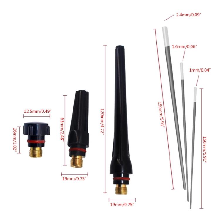 17-Piece Compact Welding Torch with Tig Cup/Collet Body Nozzle Kit Electrode