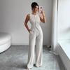 Women's Sleeveless Button Front Striped Slim Top High Waist Wide Leg Pants Two Piece Set