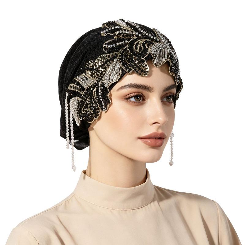 Meier Heavy-duty beaded embroidered lace new style tassel fishtail turban hat