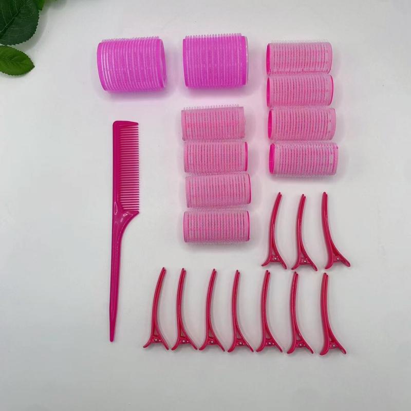 

Набор из 21 штуки щипцов для завивки волос без нагрева 10 штук + 10 заколок для волос + 1 расческа розовый