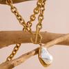 MamacitaSlay Stainless Steel Imitation Baroque Pearl Pendant OT Buckle Necklaces Women's Elegant Waterproof Neck Jewelry Gift
