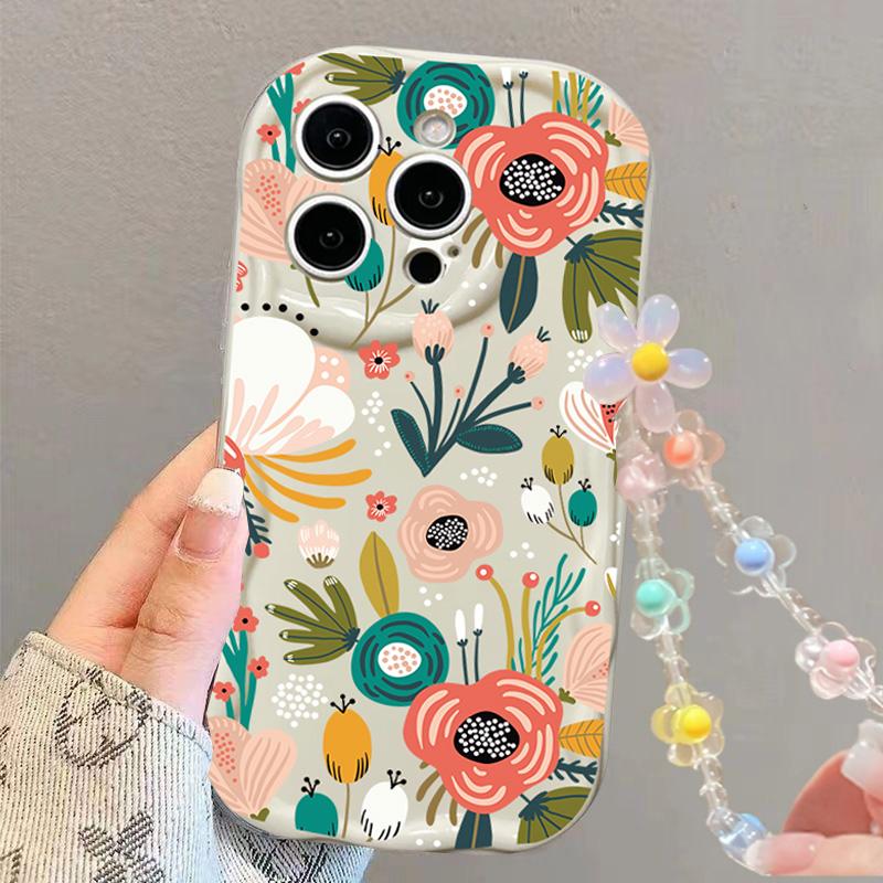 Colorful Flower Wrist Strap Lanyard Case For Xiaomi Redmi 15 15C 14C 13C 12C A5 Note 12 13 14 Pro Plus 5G 11S 10 11 Pro 4G Cover Redmi 12