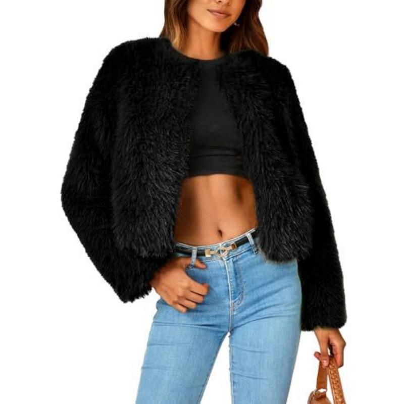 Winter Jacket Short Jacket Faux Fur Long-sleeved Pockets Thermal Jacket Autumn and Winter Clothes