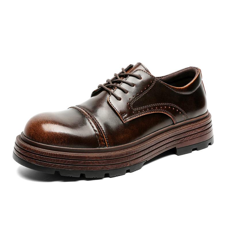 Fashion Men Luxury Fashion Wedding Party Dress Platform Shoes Lace-up Original Leather Derby Shoe Brown Sneakers Gentleman Footwear Male