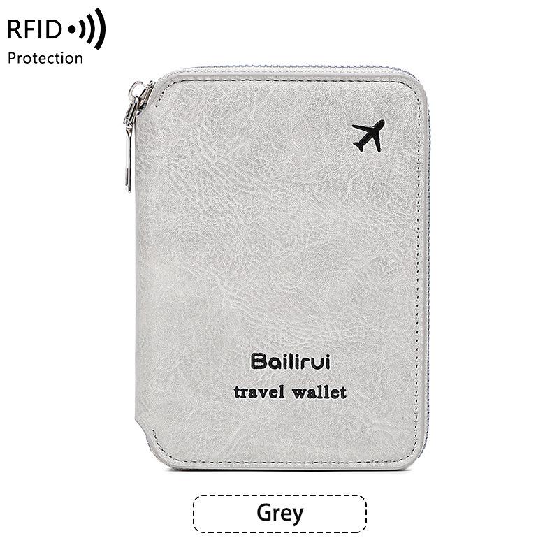 

Унисекс RFID держатель для паспорта на молнии - Сумка для проездных документов для мужчин и женщин. серый