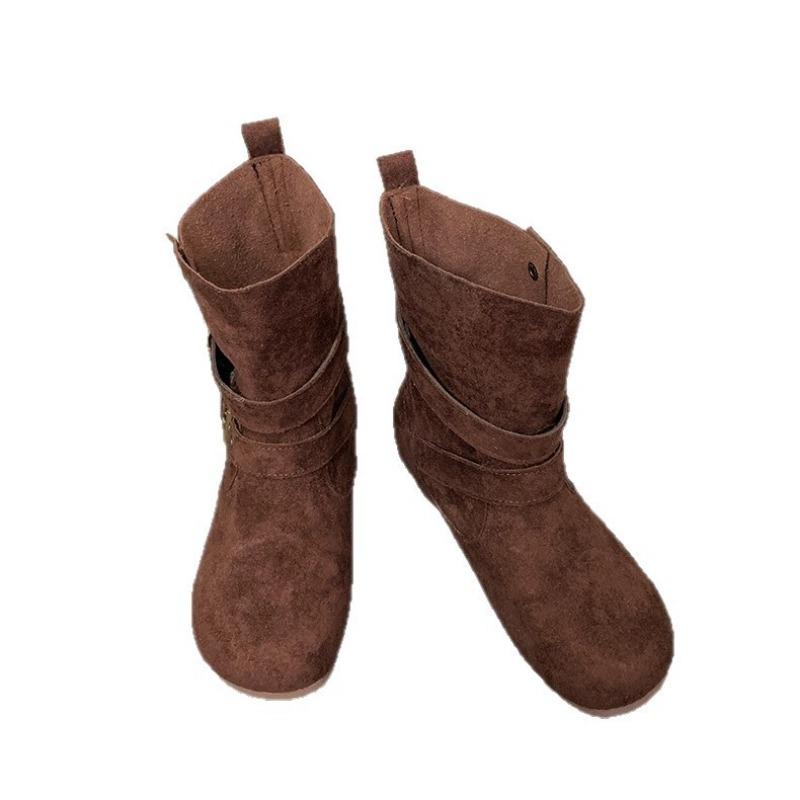 Maillard retro belt buckle western cowboy boots women's comfortable and lightweight two-wear flat-bottomed stacked Martin boots