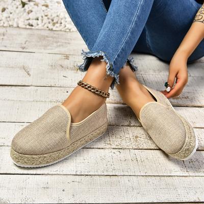Fashion Linen Flat Sole, Fashionable Trendy Footwear, Suitable for Fashion-forward Women, Loafers, Casual Slip-ons, Shoes, Grass Weaving