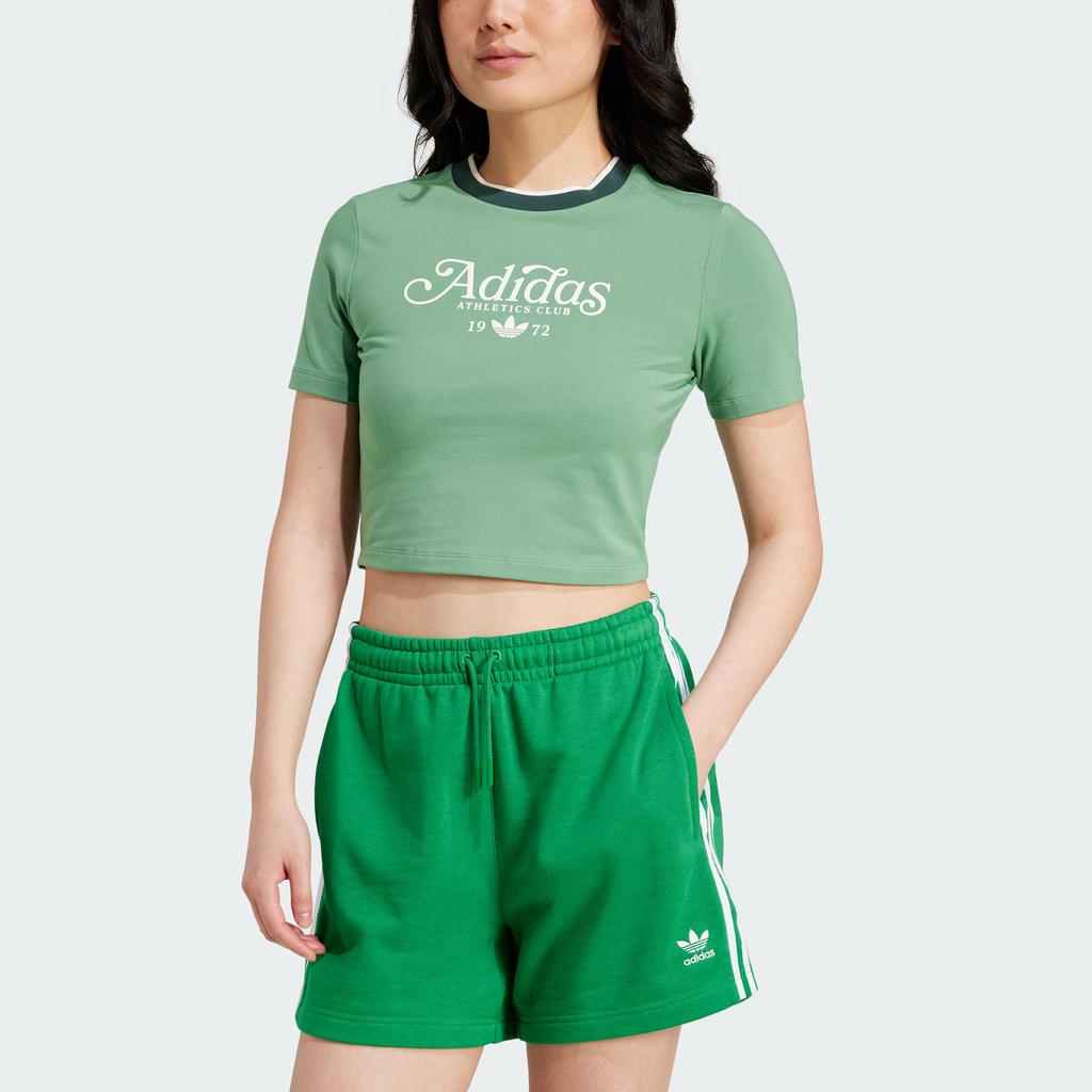 Adidas Originals Badge Slim 3-Stripes T-Shirt Comfortable Versatile Round Neck Short Sleeve Women Tops Green IY5238