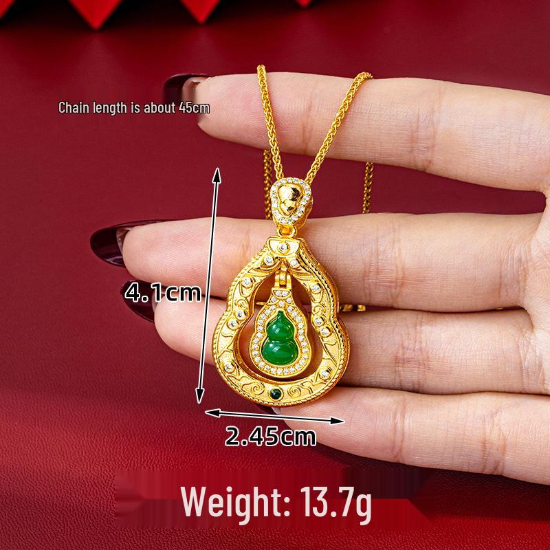 Halskette im Palaststil mit hohlem Kürbis und eingelegtem Chalcedon-Anhänger - Damen-Farbecht-Schmuck