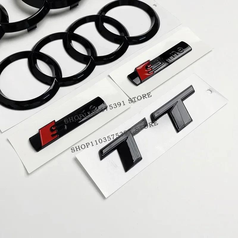Für f2 TT 2015-2025 4Ringe Logo ABS Schwarz Auto Motorhaube Frontgrill Emblem Heckklappen-Abzeichen TT Sline Emblem Autozubehör