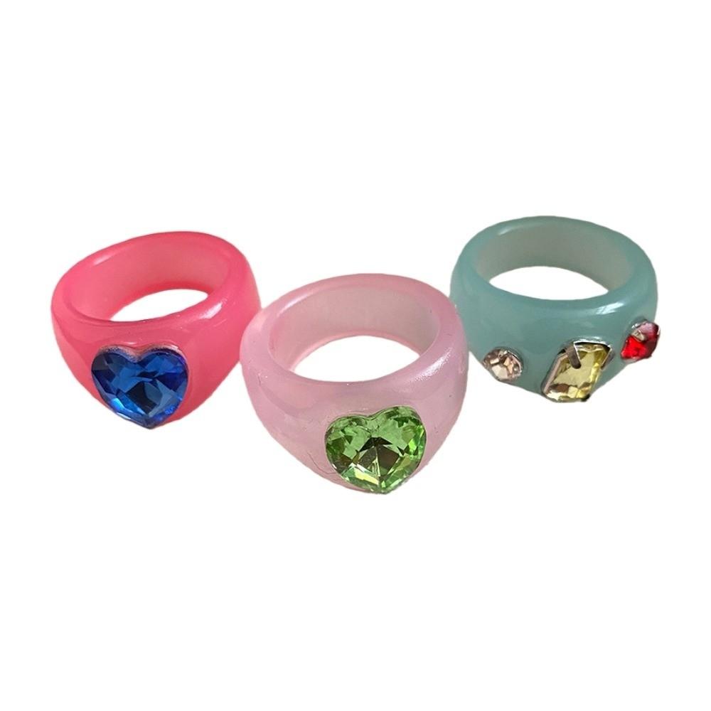 Exaggerated Geometric Ring Candy Color Big Dome Plain Ring Resin Rhinestone Ring Women