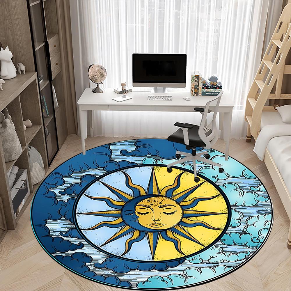 1pc Sun Moon Office Round Area Rug,  Mat Suitable For Office, Under Office Chairs Bedroom Living Room Home Decor, Room Deco