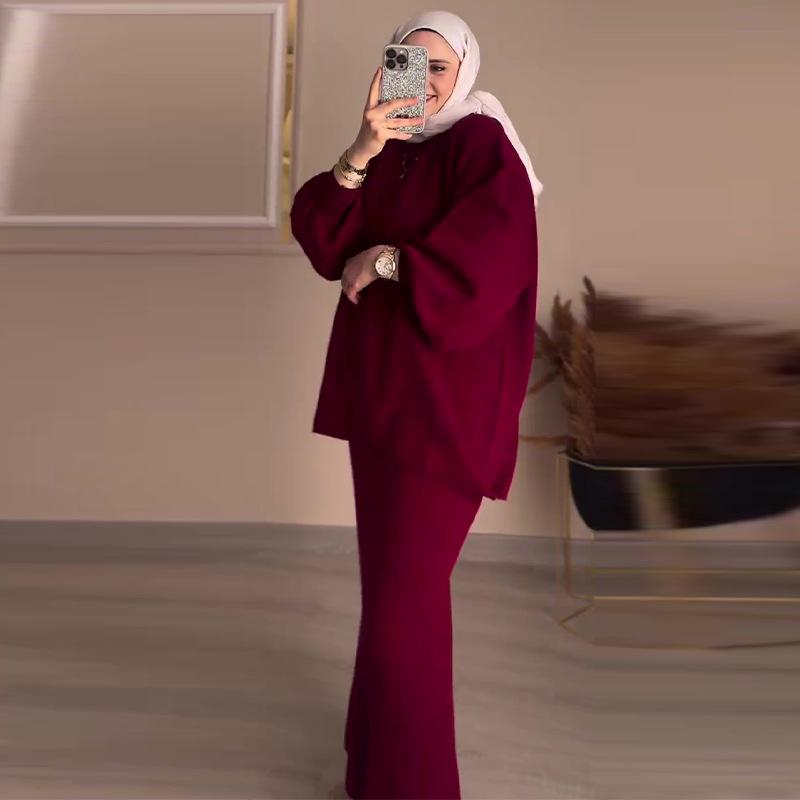 Herbst 2024 Europäisches & Amerikanisches Einfarbiges Lockeres Stricktop und A-Linien-Rock Set