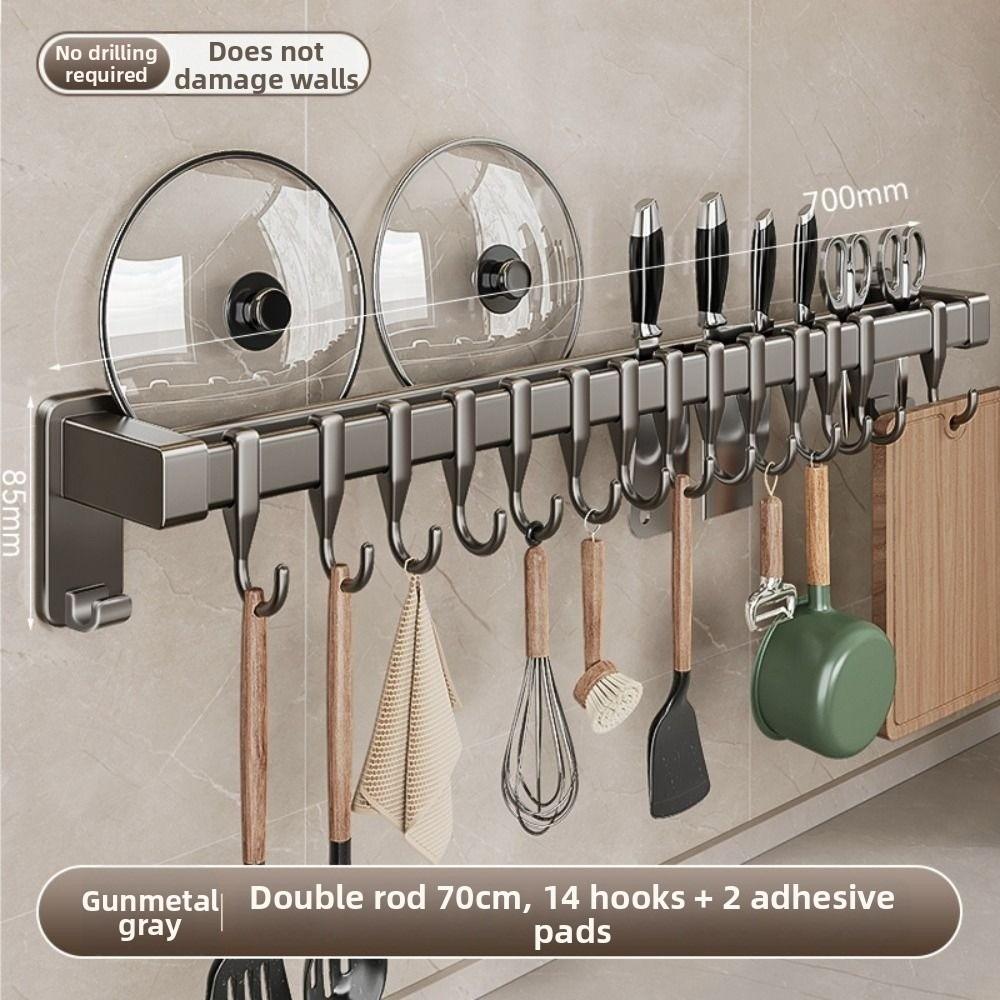 Wall Mounted Kitchen Organizer Hook Double Pole Kitchen Utensil Organizer  Home