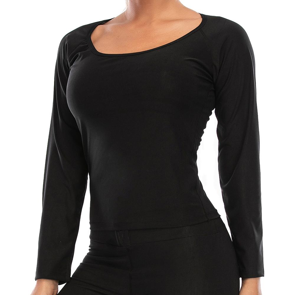 Dam Bastu Sweatdräkter Långärmad Träning Shapewear Thermo Sweat Shirt Midjeträningsjacka Body Shaper Fitness Linne Träning Sport Underkläder