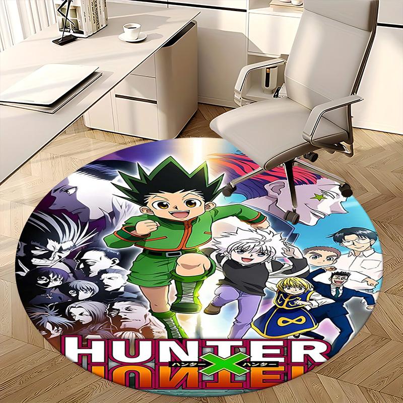 1pc Hunter x Hunter Anime Cartoon Design Round Carpet for Office Chair Mat, Non-Slip Rug Suitable for Home Decoration, Living Room, Bedroom