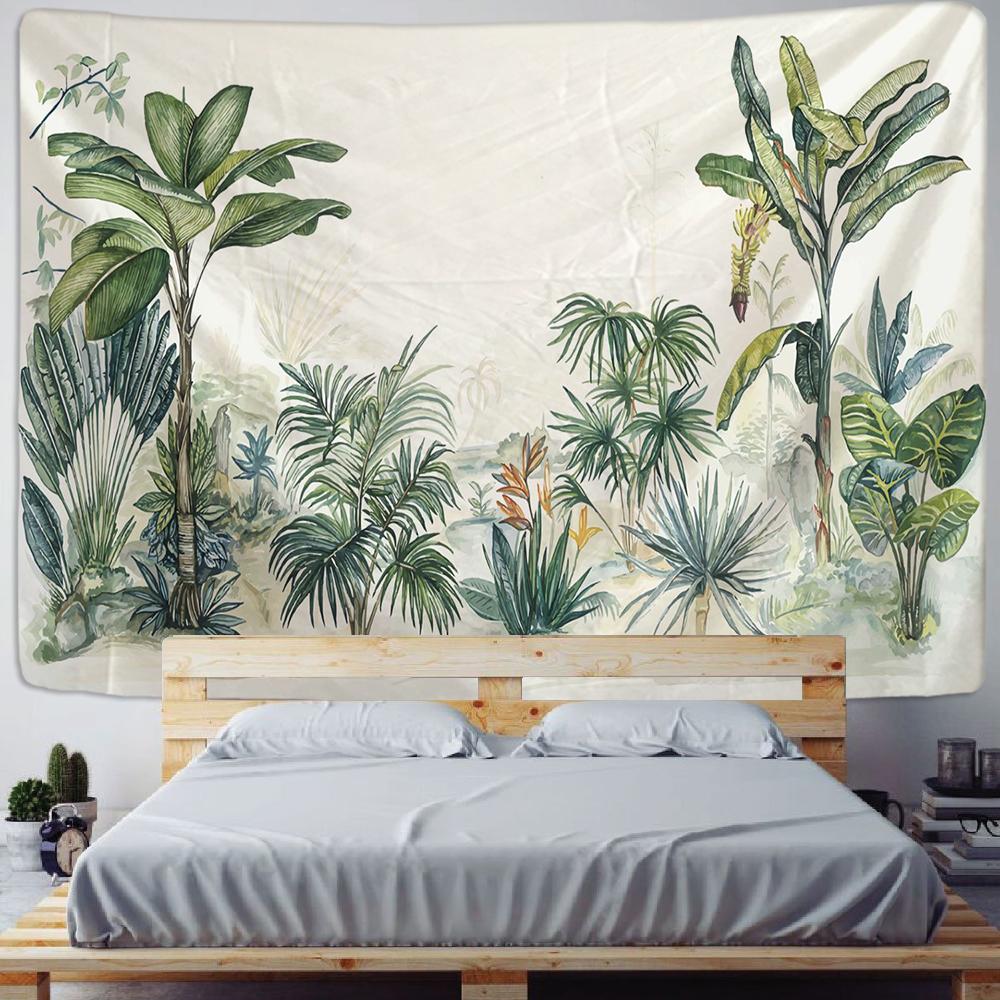 Tropical plant printed tapestry wall hanging Nordic ins home living room bedroom fabric  painting background decoration