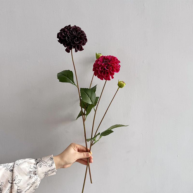 Artificial Moisturizing 2Head Dahlia Real Touch Flowers Bridal Bouquet Wedding Decoration Party Floral Home Decor Dahlia