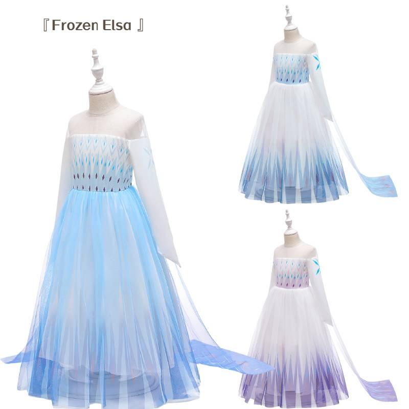 Vestito Principessa Ispirato a Elsa Costume Frozen 2 Per Bambine Blu E Viola Taglie 100-160cm