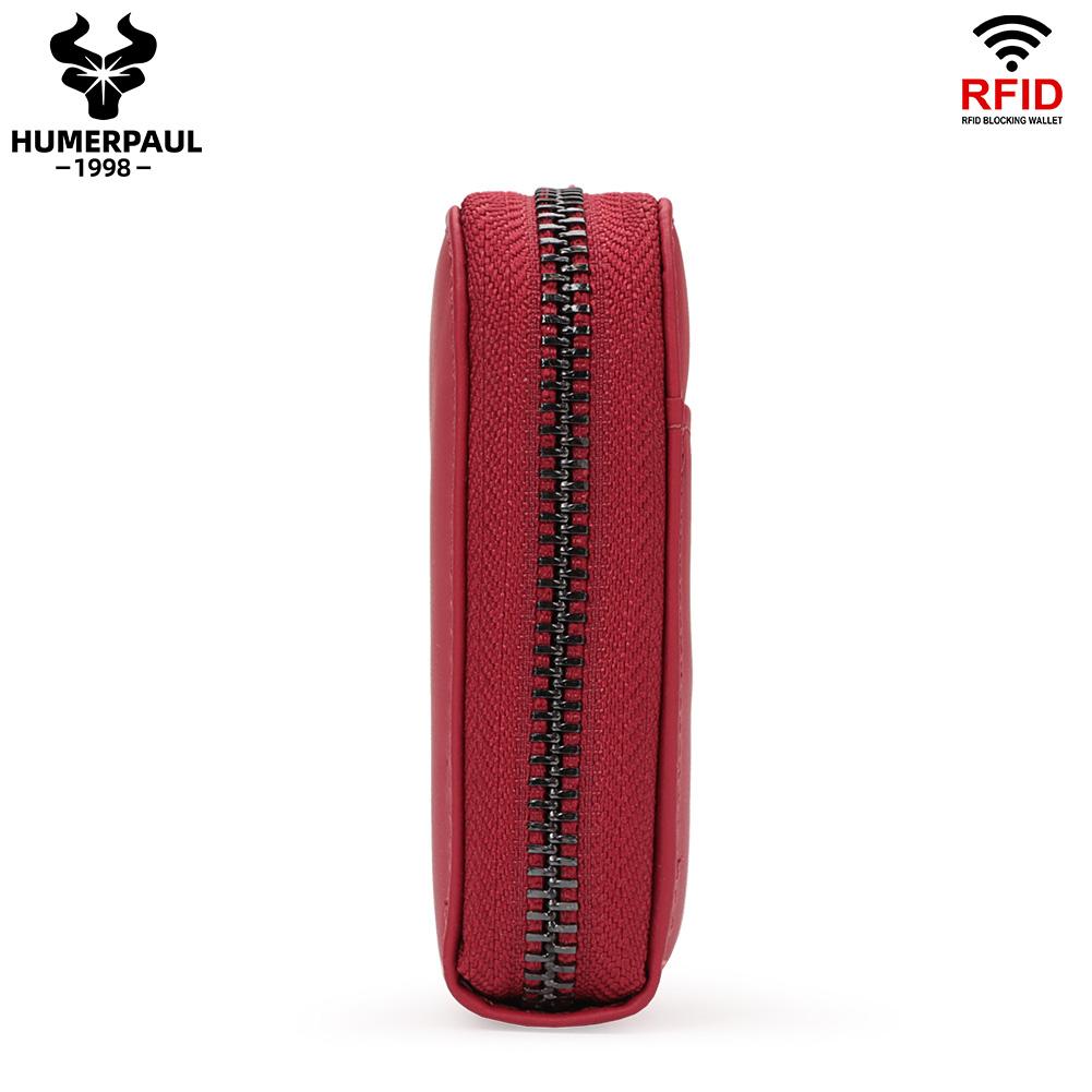 Humerpaul Ladies Wallet Leather Wallet RFID Anti-theft Swipe Wallet Zipper Large-capacity Wallet Multi-card Coin Purse
