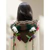 Bohemian Hooded Capelet Hat Comfortable Crochet Design Fringe Headwear with Floral Detailing Soft Winter Wear Gear
