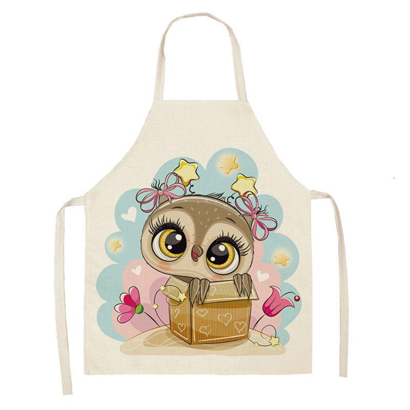 Owl Sleeveless Chef Apron Linen Floral Print Kitchen Decoration Apron Women'S Home Cooking Baked Waist Bib